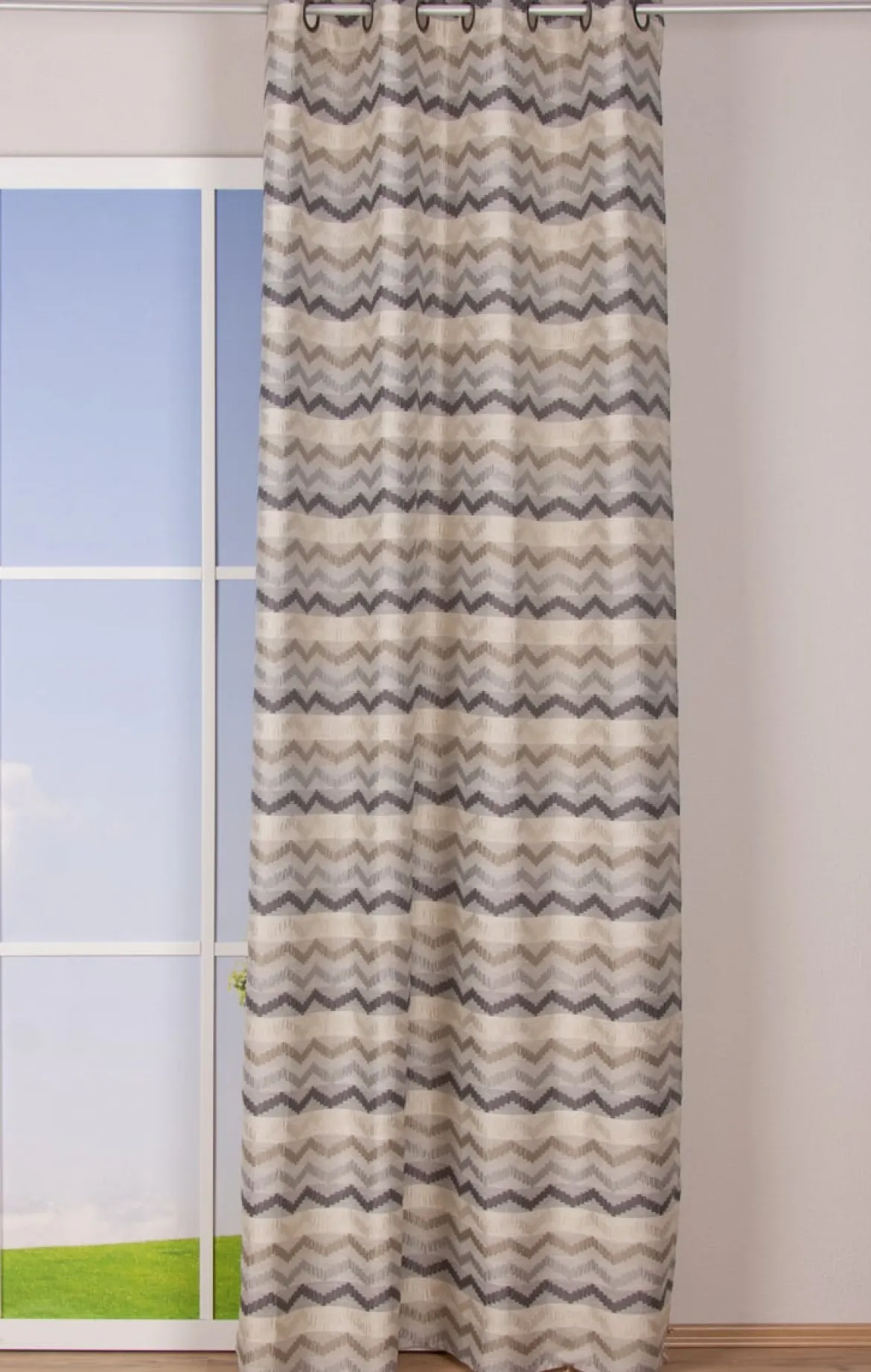 Ösenvorhang Jacquard Leinenoptik Chevronmuster weiß natur grau 135x250cm