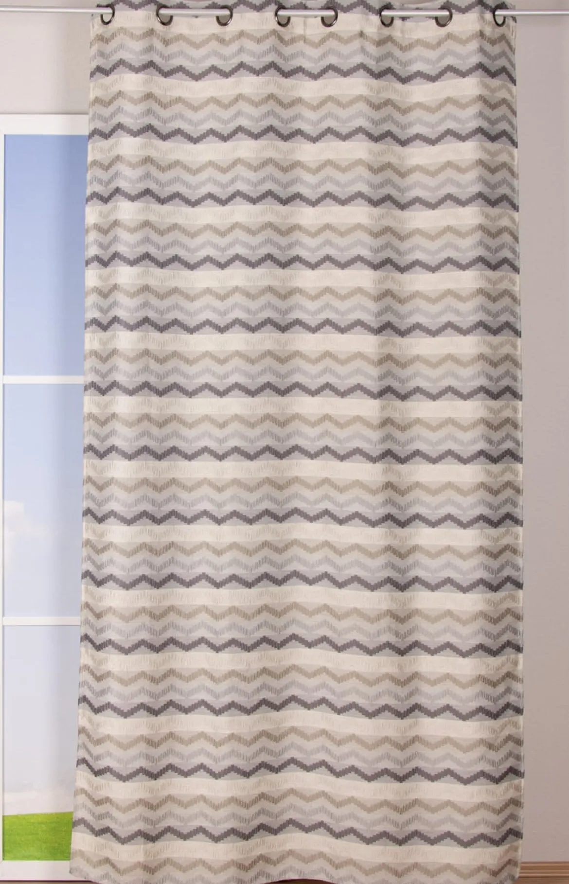 Ösenvorhang Jacquard Leinenoptik Chevronmuster weiß natur grau 135x250cm