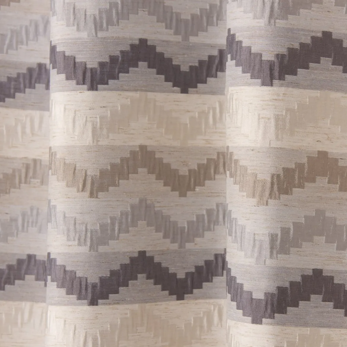 Ösenvorhang Jacquard Leinenoptik Chevronmuster weiß natur grau 135x250cm