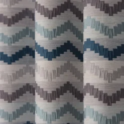 Ösenvorhang Jacquard Leinenoptik Chevronmuster weiß blau grau 135x250cm
