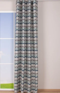 Ösenvorhang Jacquard Leinenoptik Chevronmuster weiß blau grau 135x250cm