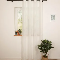 Ösenvorhang Leinenstruktur halbtransparent Gitterdessin abstrakt weiß 140x245cm (BxH)