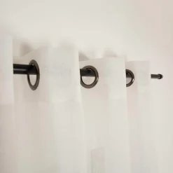 Ösenvorhang mit Blumen-Stickereien Leinenstruktur wollweiß 140x260cm