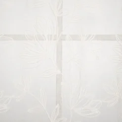 Ösenvorhang mit Blumen-Stickereien Leinenstruktur wollweiß 140x260cm