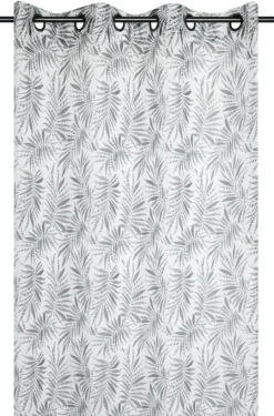 Ösenvorhang mit Farnblättern weiß schwarz 140x260cm