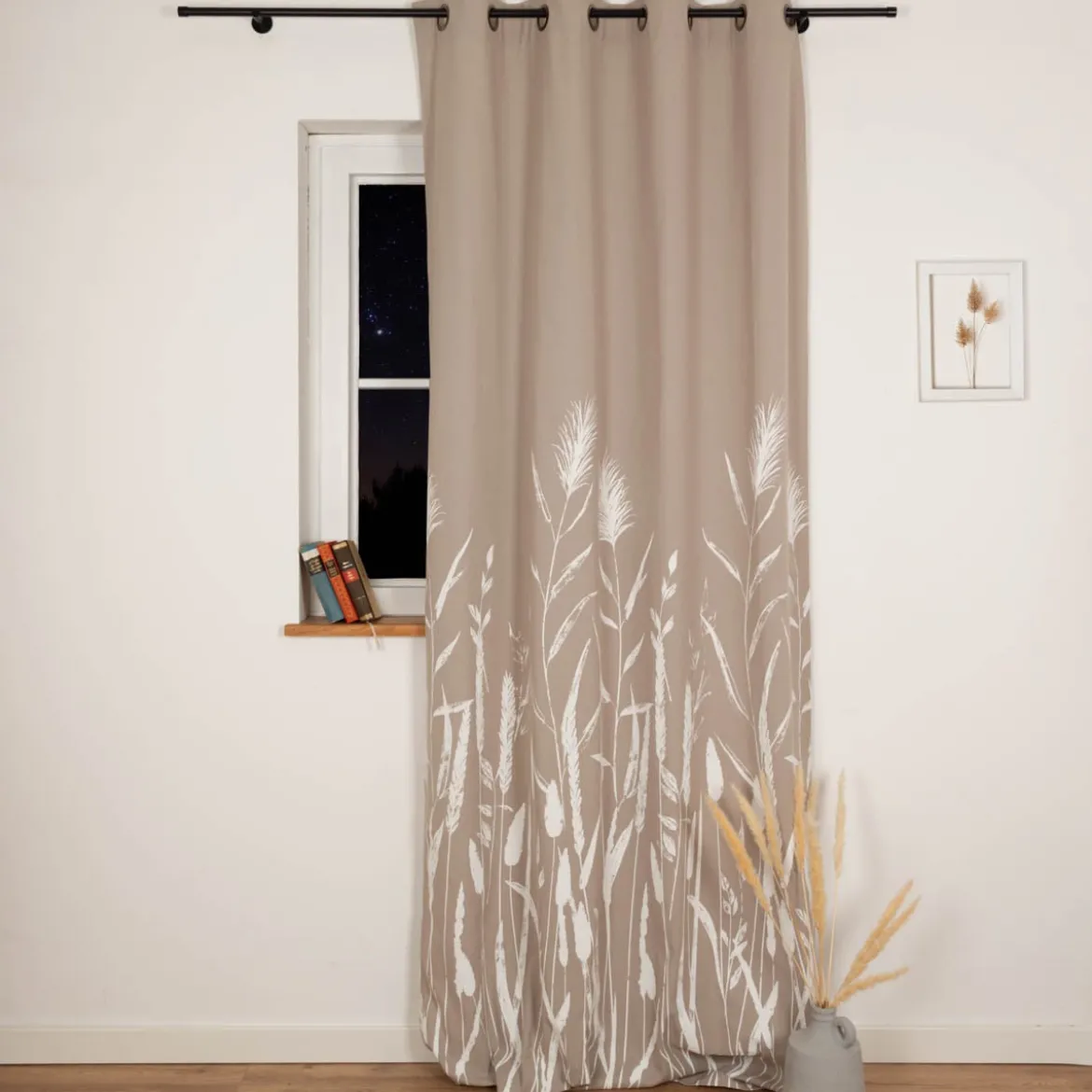 Ösenvorhang Pampasgras natur weiß 140x260cm