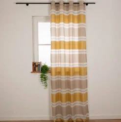 Ösenvorhang Valeska Eco nachhaltig Streifen ecru gelb 144x245cm (BxH)