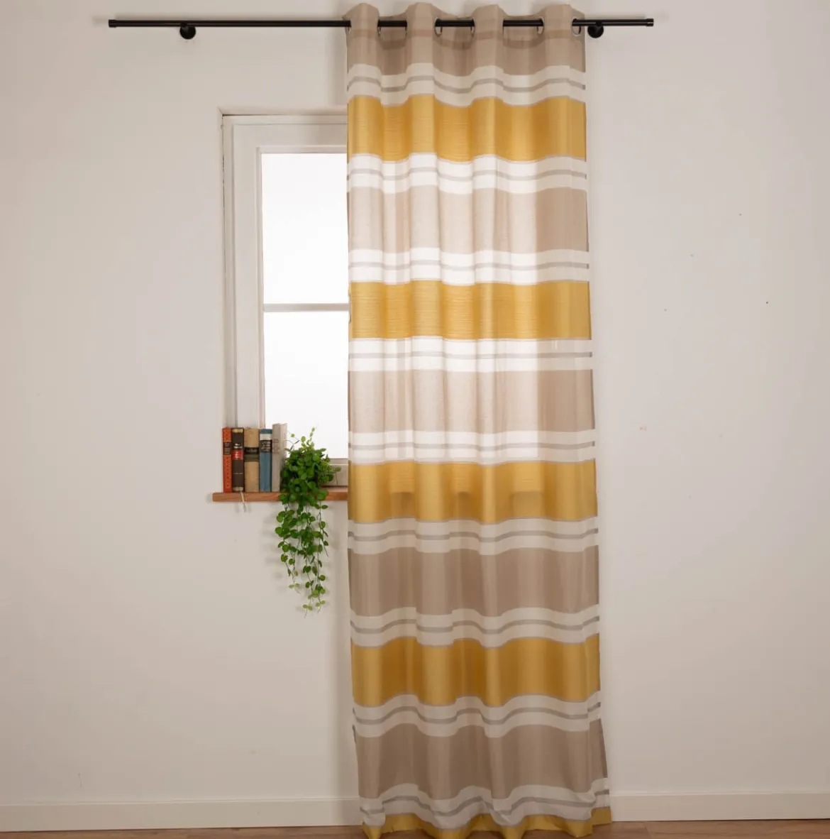 Ösenvorhang Valeska Eco nachhaltig Streifen ecru gelb 144x245cm (BxH)
