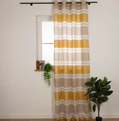 Ösenvorhang Valeska Eco nachhaltig Streifen ecru gelb 144x245cm (BxH)
