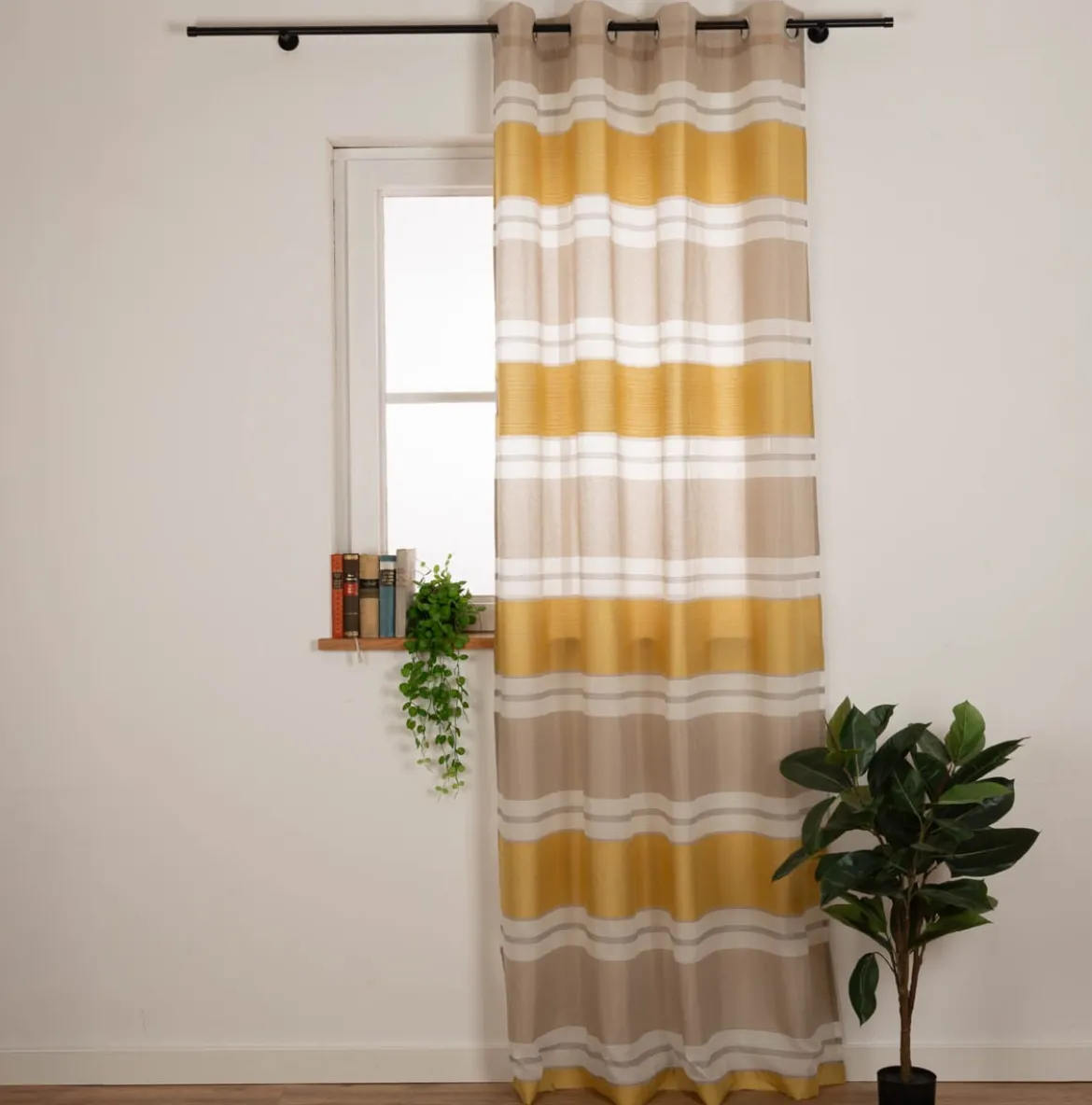 Ösenvorhang Valeska Eco nachhaltig Streifen ecru gelb 144x245cm (BxH)