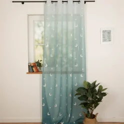 Ösenvorhang Voile mit Stickerei Sterne und Monde Farbverlauf blau 140x260 cm