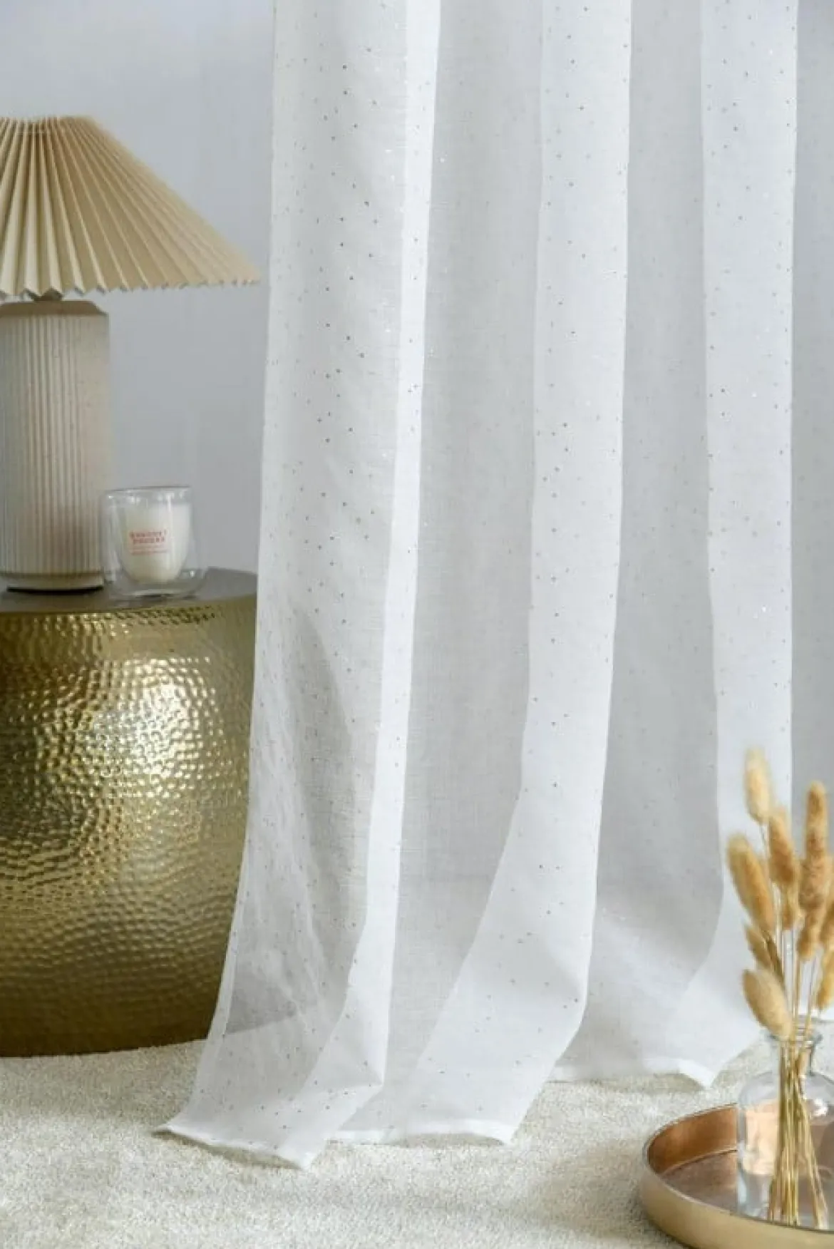Ösenvorhang Voile weiß mit goldfarbigen Dreiecken 135x260 cm – transparenter Vorhang