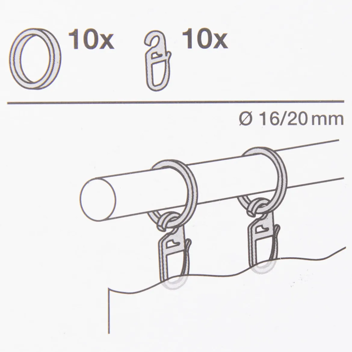 Serie Boston Flachringe Ø33mm 10 Stück inkl. Haken Ø16mm edelstahl-optik