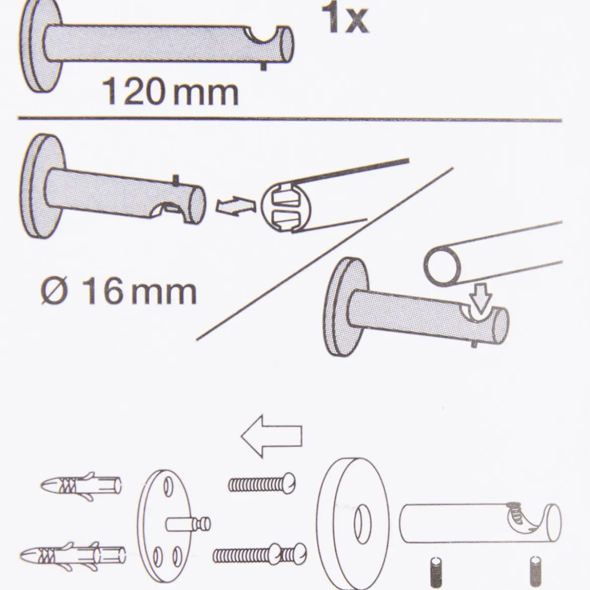 Serie Boston 1-Lauf Träger lang Stange oder Profil Ø16mm edelstahl-optik