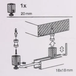 Serie London Deckenträger für eckige Profilstange 18x18mm edelstahl-optik