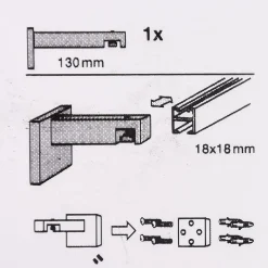 Serie London Wandträger 1-Lauf lang für eckige Profilstange 18x18mm edelstahl-optik