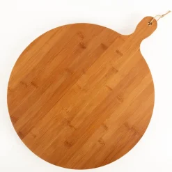 Servierbrett groß rund mit Griff Holz Bambus natur 42x3,5cm
