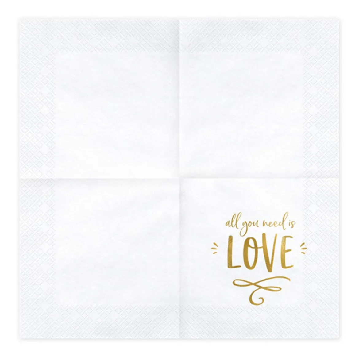 Serviette All you need is LOVE weiß goldfarbig 33x33cm 3lagig 20 Stück