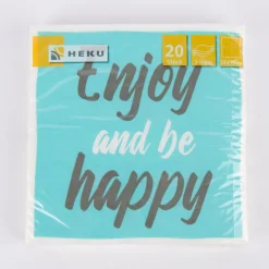 Serviette Enjoy and be happy türkis weiß 33x33cm 3lagig 20 Stück