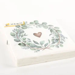 Serviette Eukalyptus Herz weiß grün 33x33cm 3lagig 20 Stück