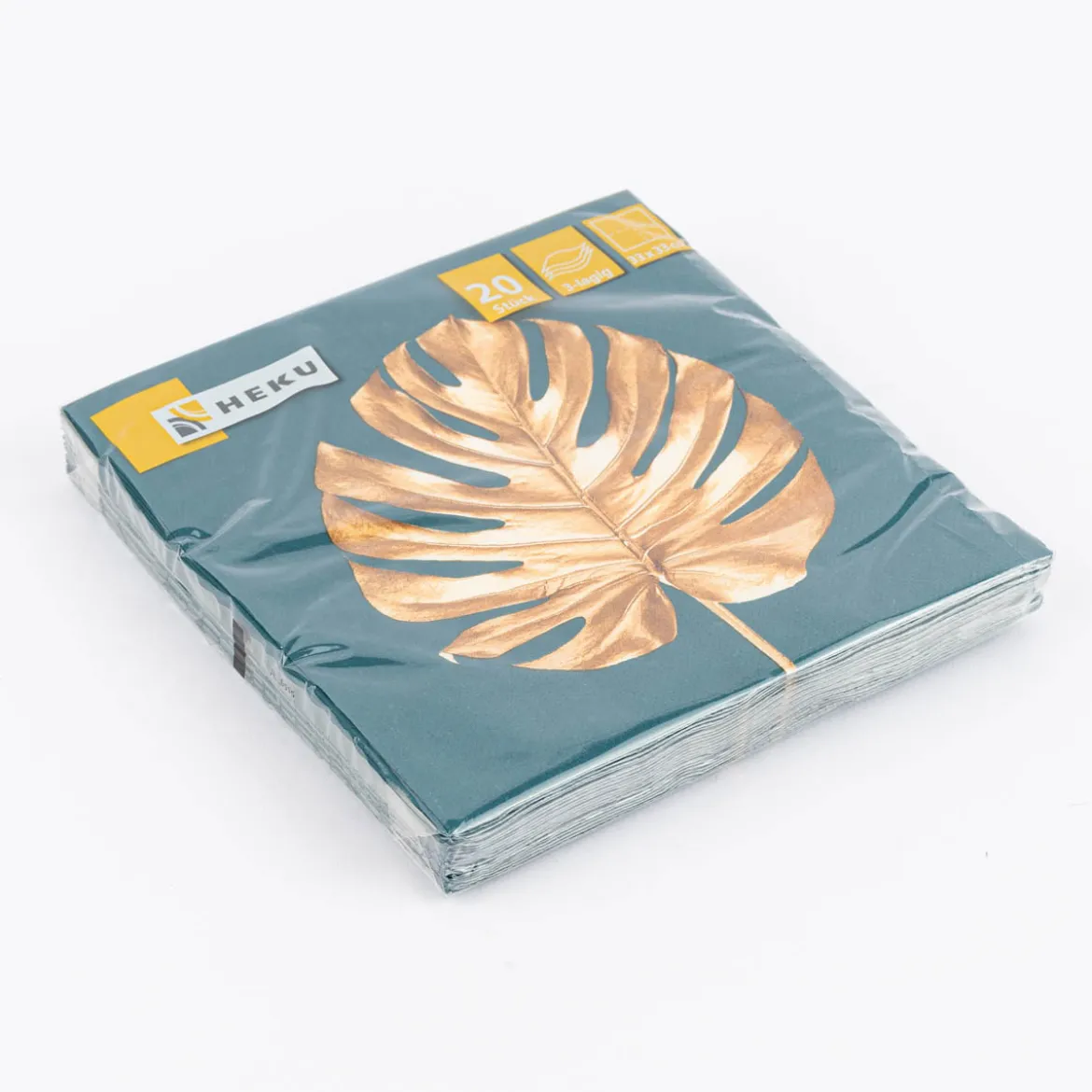 Serviette Golden Leaf Monstera-Blatt türkis goldfarbig 33x33cm 3lagig 20 Stück