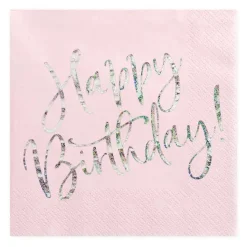 Serviette Happy Birthday holografisch schimmernd rosa silberfarbig 33x33cm 3lagig 20 Stück