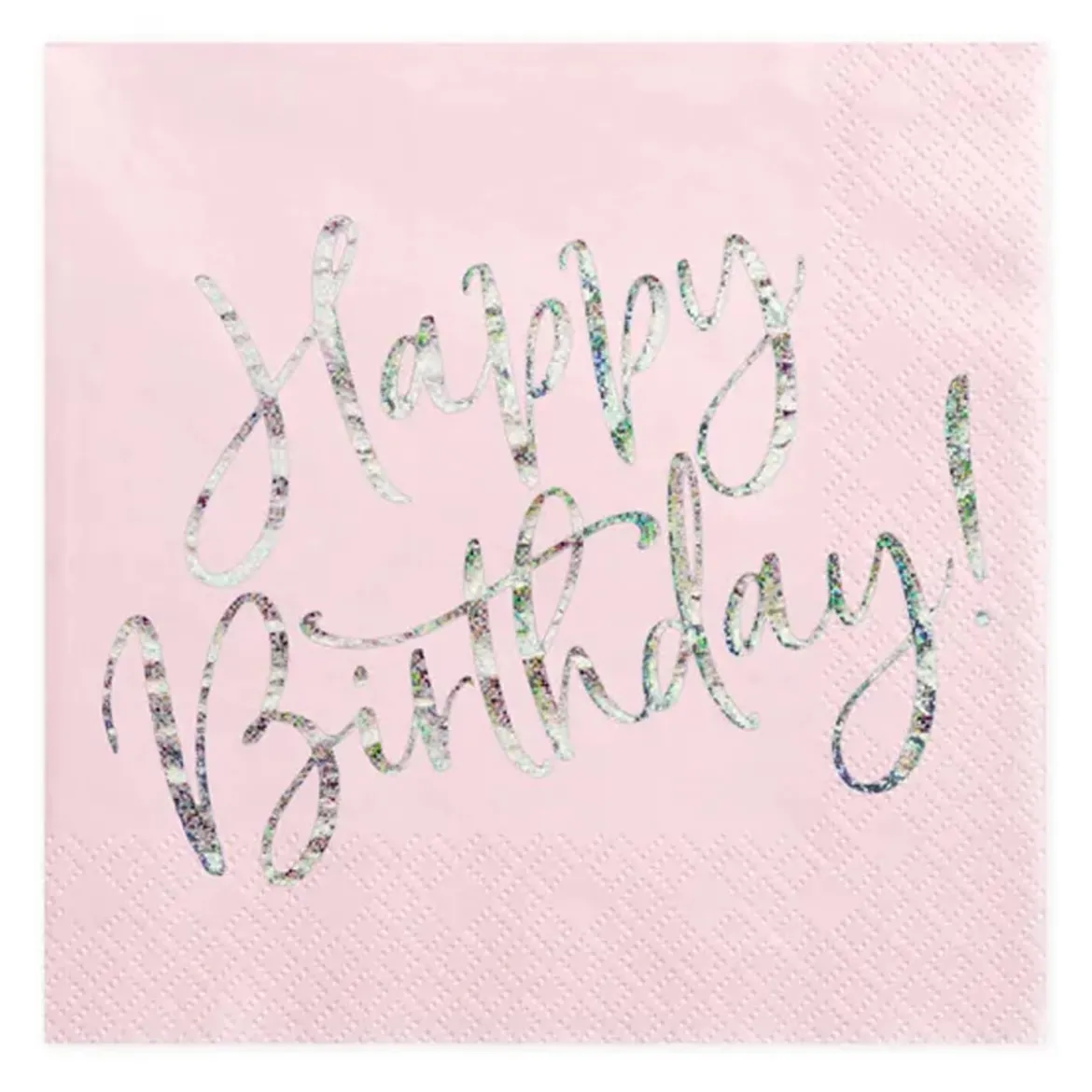 Serviette Happy Birthday holografisch schimmernd rosa silberfarbig 33x33cm 3lagig 20 Stück
