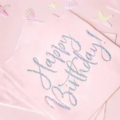 Serviette Happy Birthday holografisch schimmernd rosa silberfarbig 33x33cm 3lagig 20 Stück