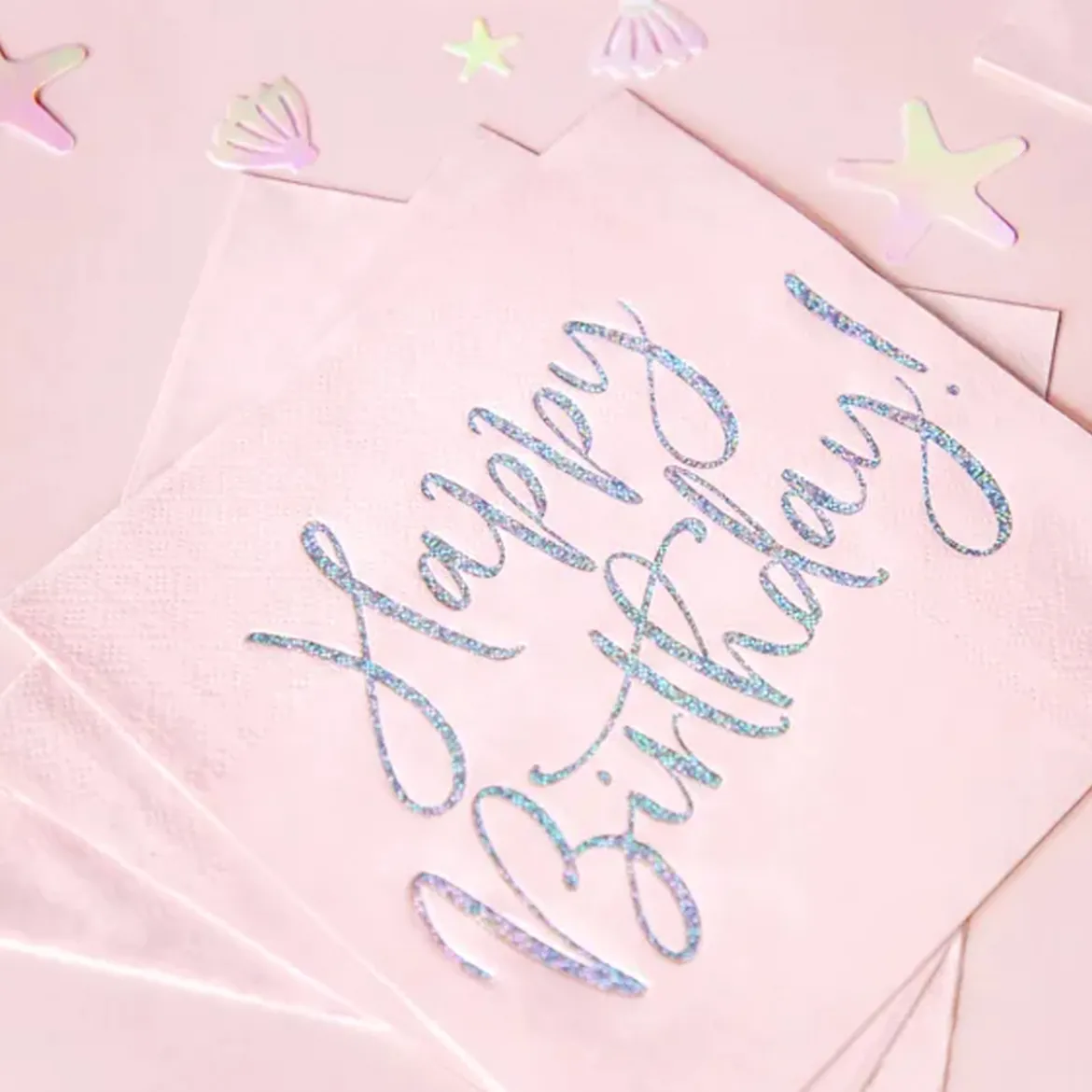 Serviette Happy Birthday holografisch schimmernd rosa silberfarbig 33x33cm 3lagig 20 Stück