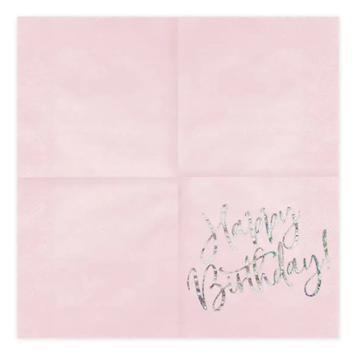 Serviette Happy Birthday holografisch schimmernd rosa silberfarbig 33x33cm 3lagig 20 Stück
