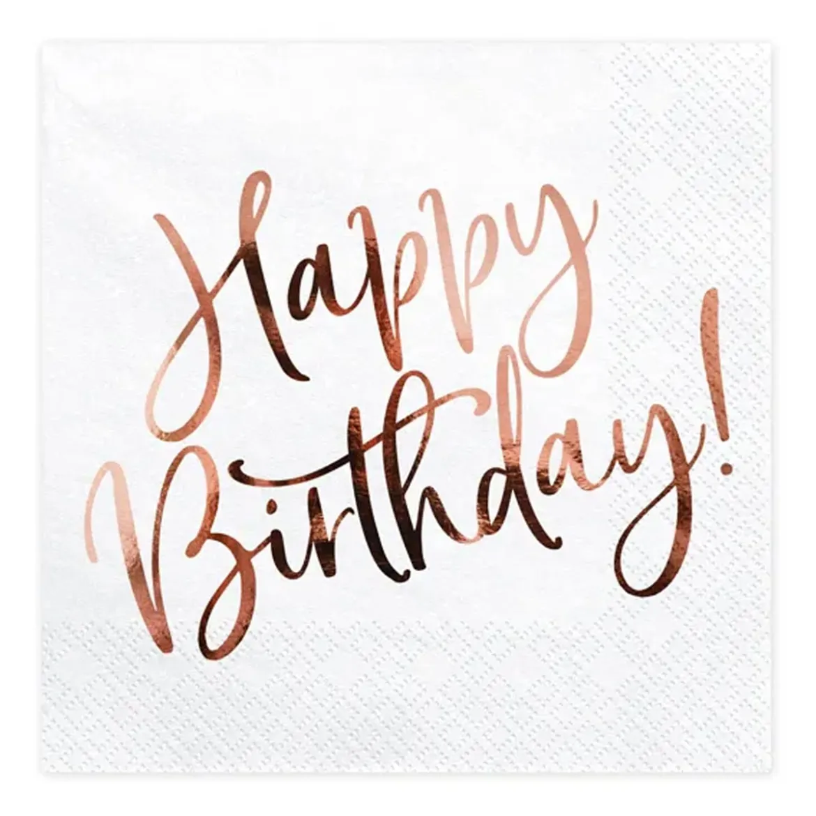 Serviette Happy Birthday metallisch weiß kupferfarbig 33x33cm 3lagig 20 Stück