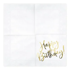 Serviette Happy Birthday weiß gold 33x33cm 3lagig 20 Stück