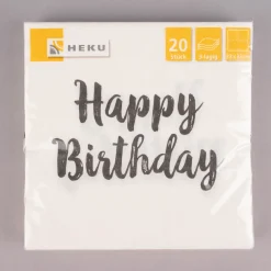 Serviette Happy Birthday weiß schwarz 33x33cm 3lagig 20 Stück