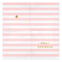 Serviette Hello Gorgeous Streifen rosa weiß goldfarbig 33x33cm 3lagig 20 Stück