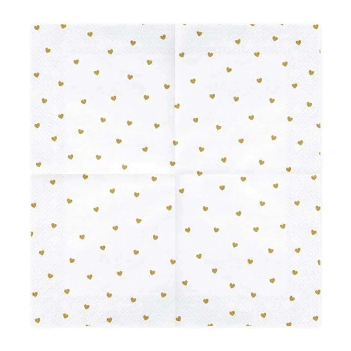 Serviette Herzen weiß goldfarbig 33x33cm 3lagig 20 Stück