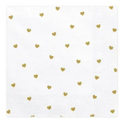 Serviette Herzen weiß goldfarbig 33x33cm 3lagig 20 Stück