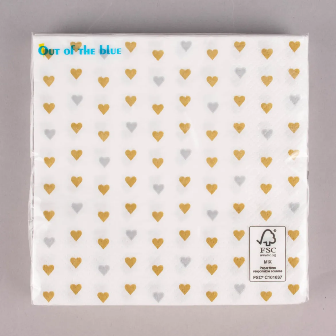Serviette Herzen weiß goldfarbig silberfarbig 33x33cm 3lagig 20 Stück