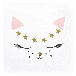 Serviette Kitty weiß rosa gold 33x33cm 3lagig 20 Stück