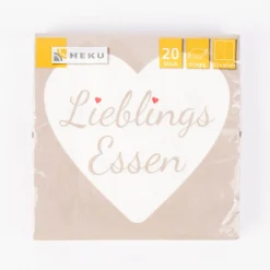 Serviette Lieblingsessen Herz taupe weiß rot 33x33cm 3lagig 20 Stück