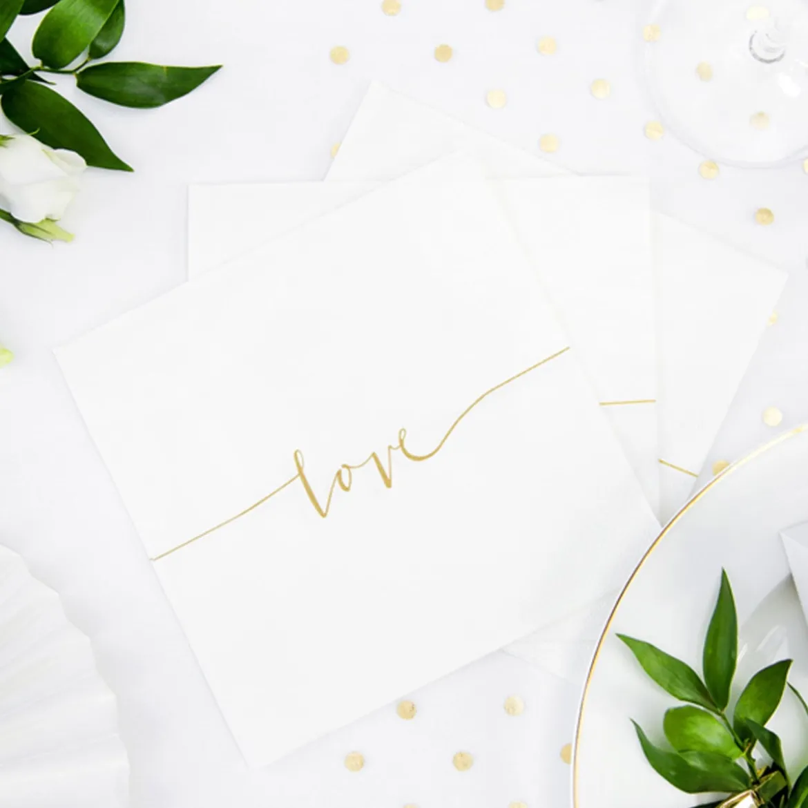 Serviette love weiß gold 33x33cm 3lagig 20 Stück