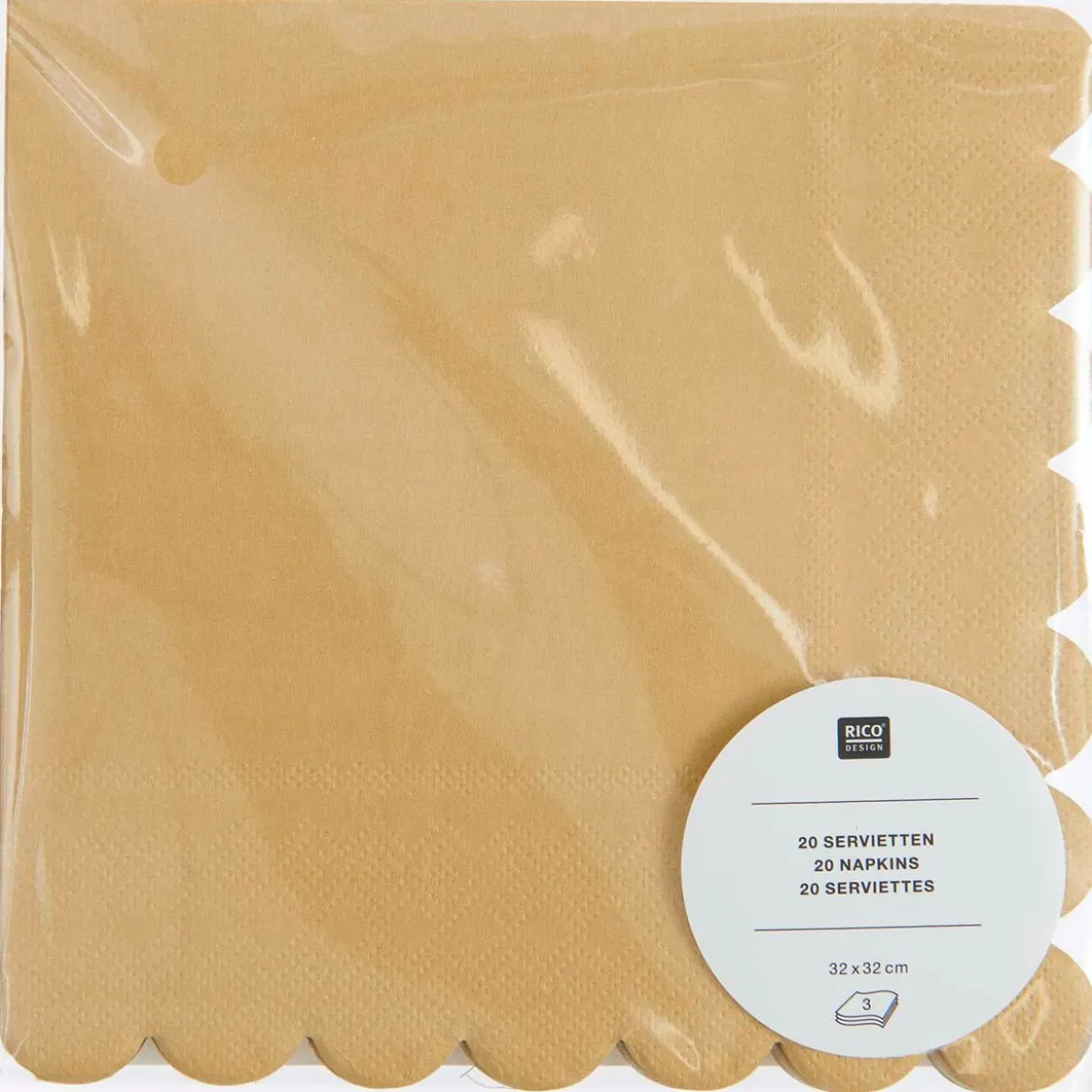 Servietten Kraftpapier FSC mit Wellenrand natur von Rico Design, 20 Stück