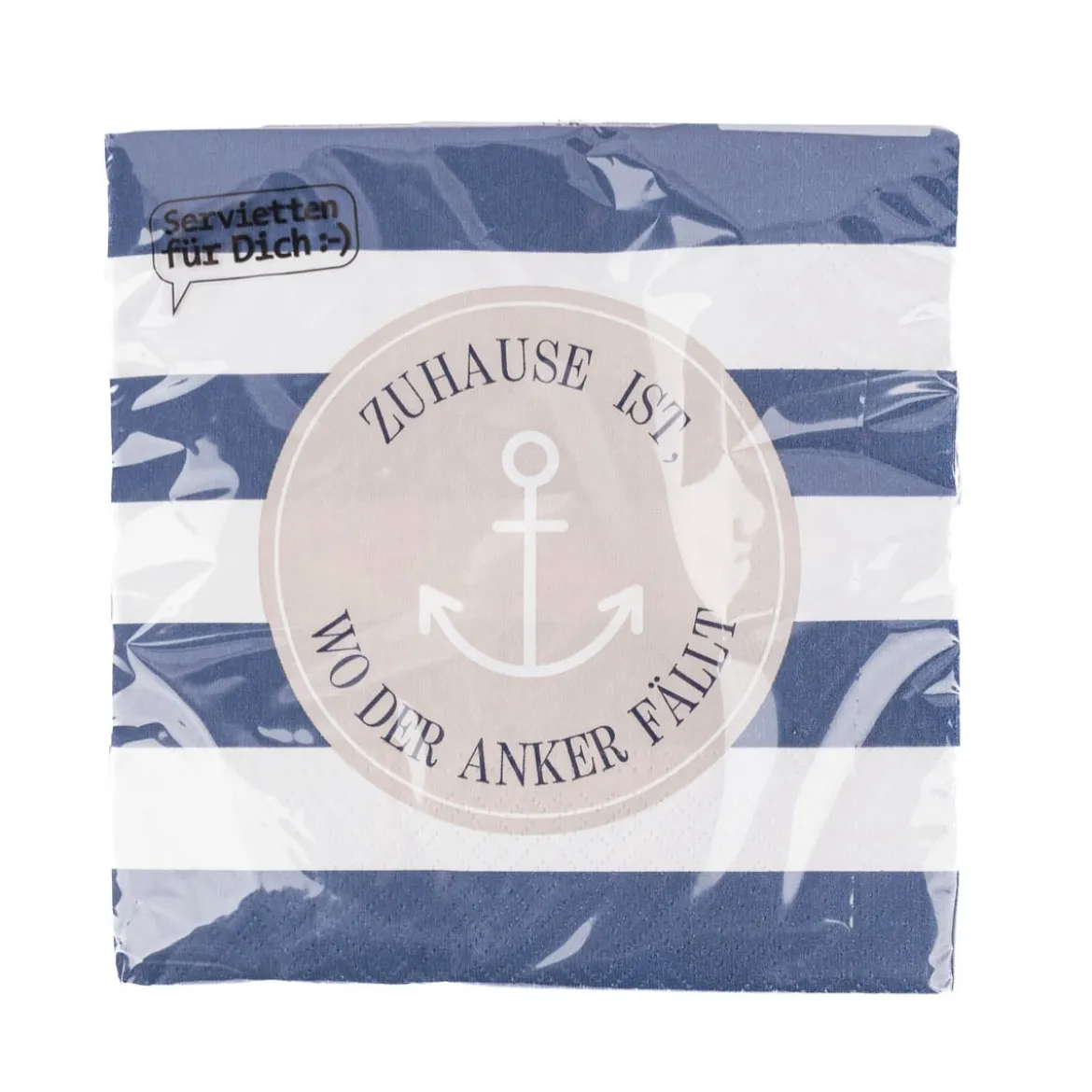 Servietten Zuhause ist, wo der Anker fällt Streifen Anker blau beige weiß 33x33cm 3lagig 20 Stück von La Vida