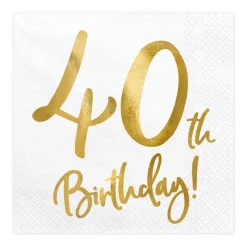 Serviette 40th Birthday weiß gold 33x33cm 3lagig 20 Stück