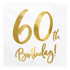 Serviette 60th Birthday weiß gold 33x33cm 3lagig 20 Stück
