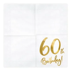 Serviette 60th Birthday weiß gold 33x33cm 3lagig 20 Stück