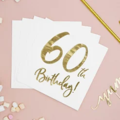 Serviette 60th Birthday weiß gold 33x33cm 3lagig 20 Stück