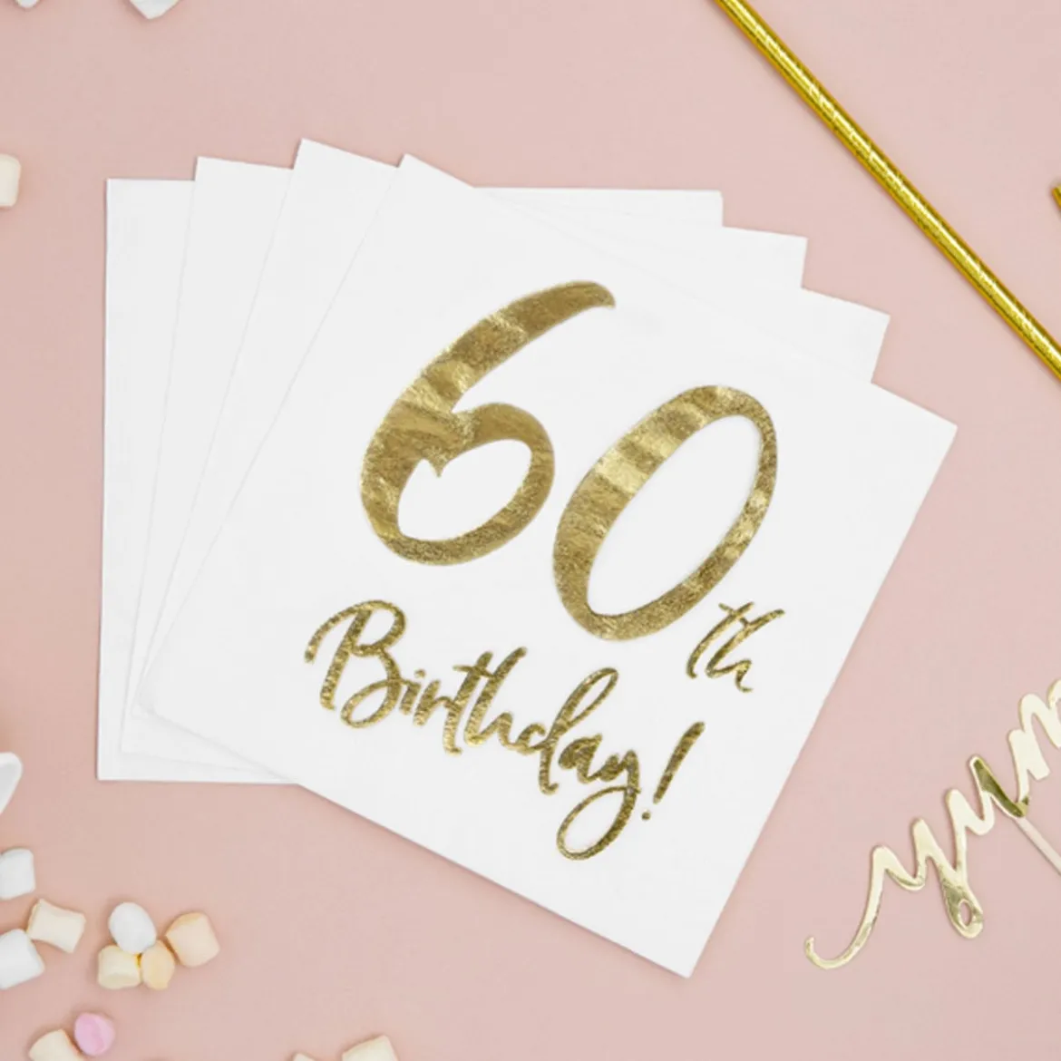 Serviette 60th Birthday weiß gold 33x33cm 3lagig 20 Stück