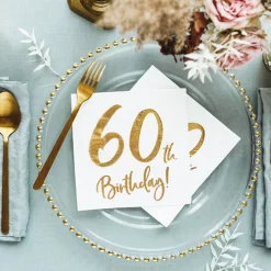 Serviette 60th Birthday weiß gold 33x33cm 3lagig 20 Stück