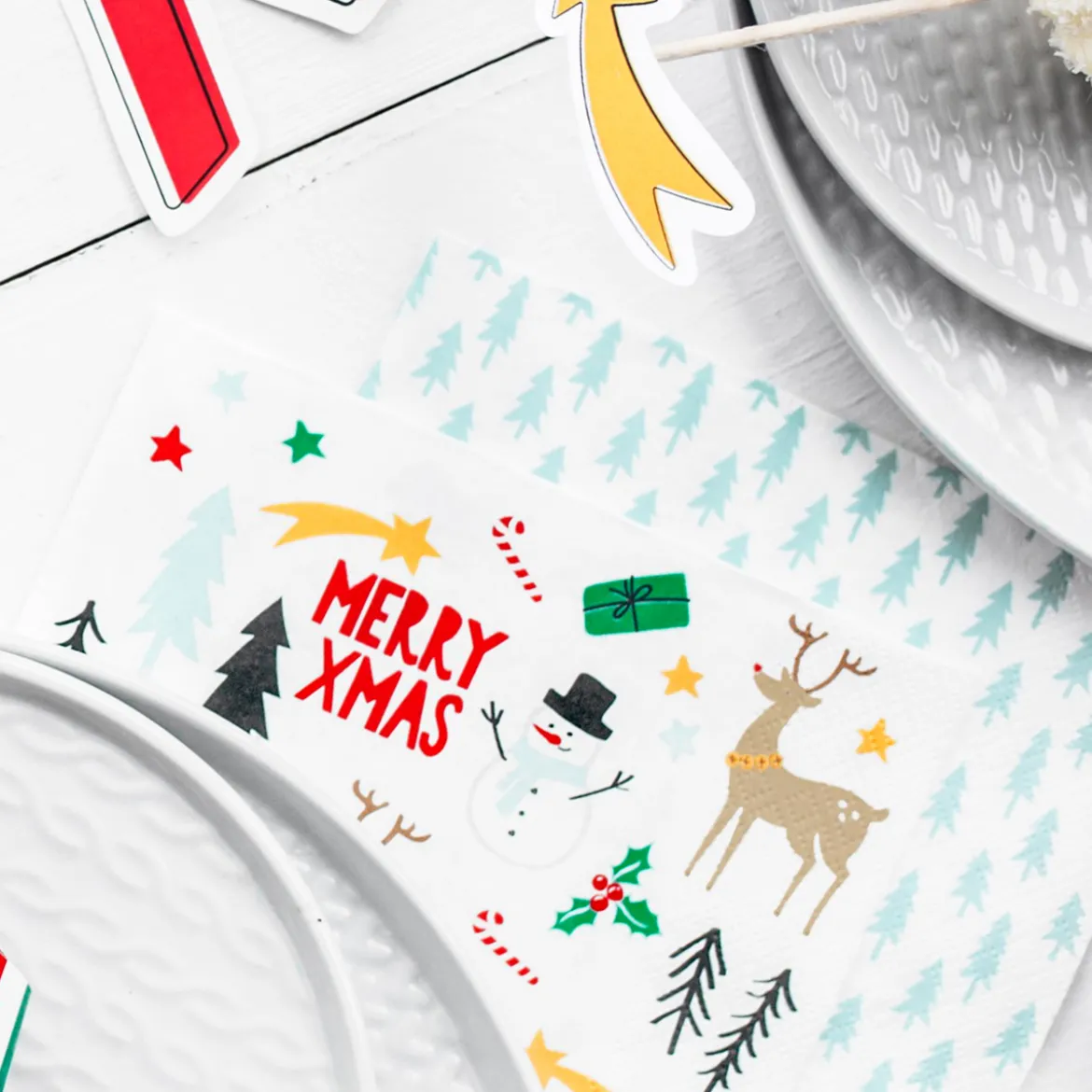 Serviette Weihnachtsbäume weiß grün 33x33cm 3lagig 20 Stück
