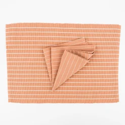 Set aus 4 Platzsets und 4 Servietten gestreift hellbraun weiß 50x35cm und 40x40cm von Linen & More